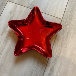 Festive Holiday Red Metallic Ceramic Star Shaped Candle, Candy or Trinket Dish